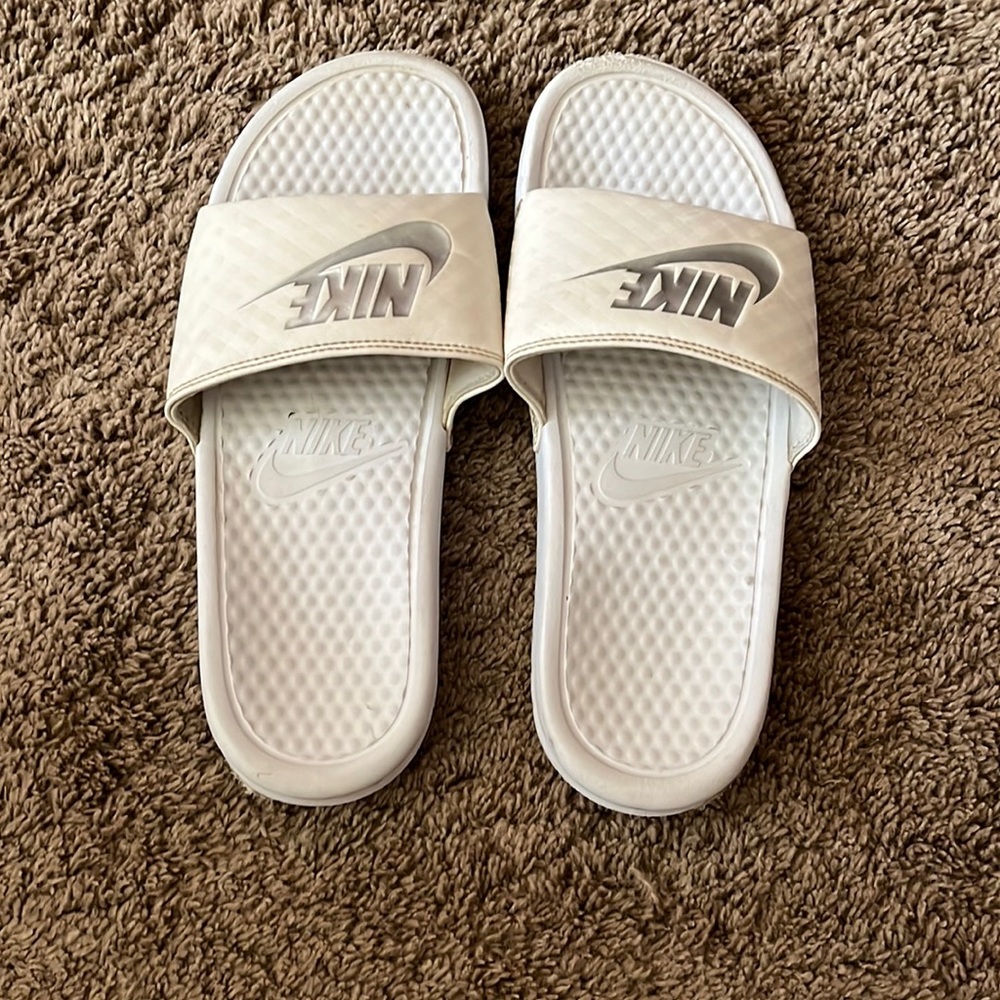 White Nike Slides